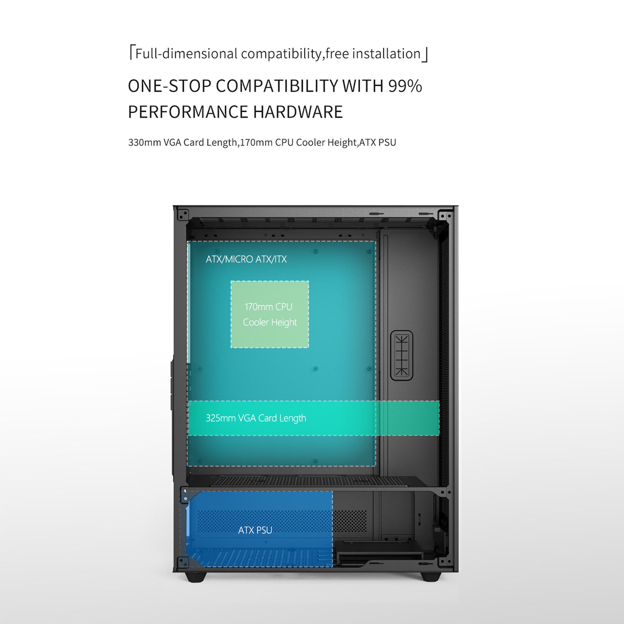 POWERX U900 Ultra Cabinet – RGB Mid Tower PC Case with Tempered Glass, ATX Support, 240mm Liquid Cooler, Type-C, Advanced Cable Management