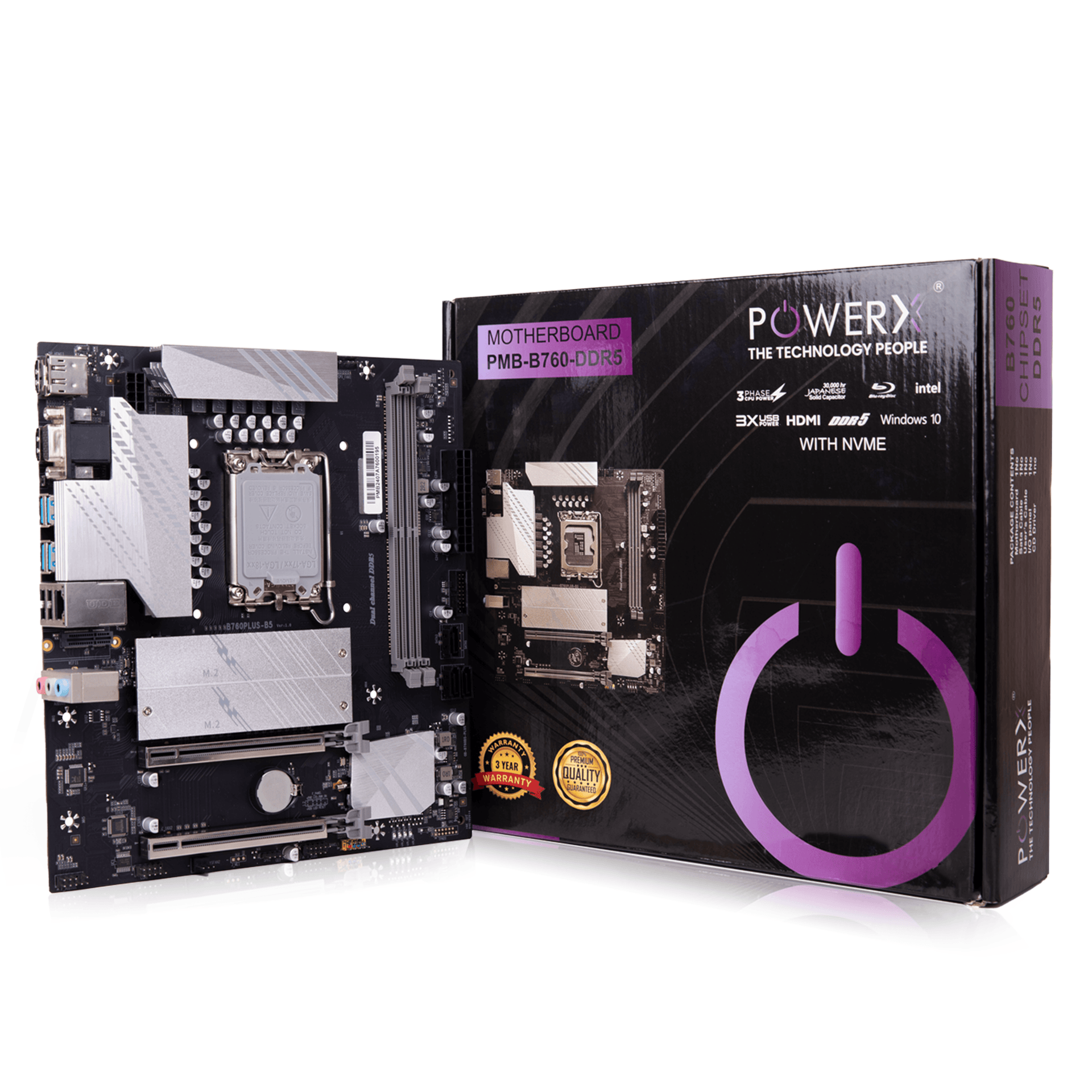 POWERX PMB-B760-DDR5 Motherboard LGA 1700 Intel 12th–14th Gen DDR5  6400MHz NVMe Wi-Fi PCIe Micro-ATX