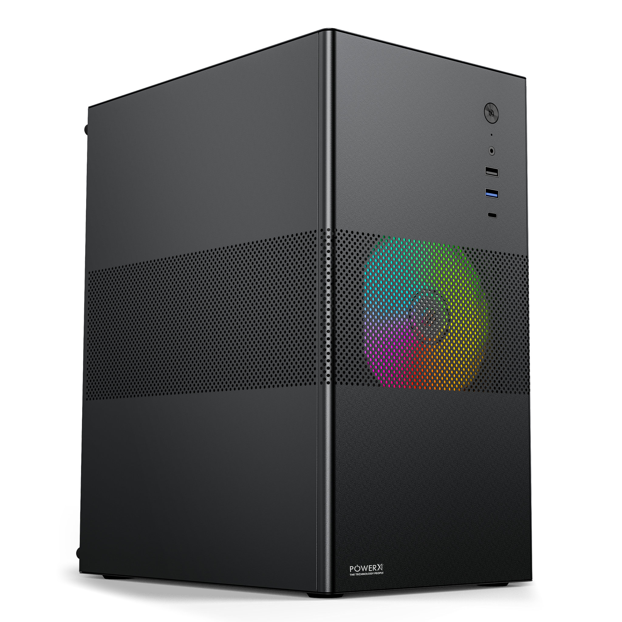 POWERX P300 Extreme RGB PC Case – Compact Mid Tower Cabinet with Tempered Glass, Airflow & Type-C Port