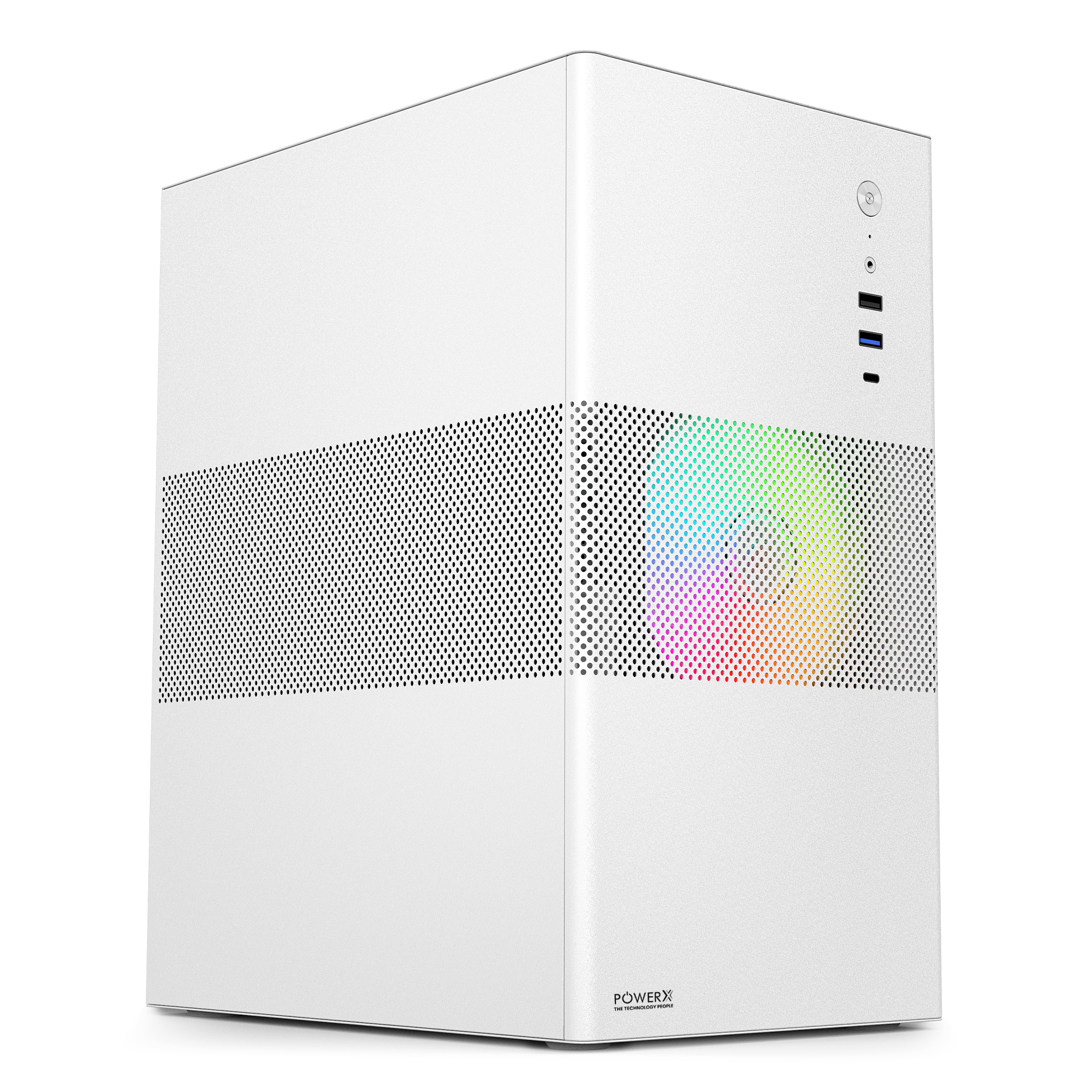 POWERX P300 Extreme RGB PC Case – Compact Mid Tower Cabinet with Tempered Glass, Airflow & Type-C Port