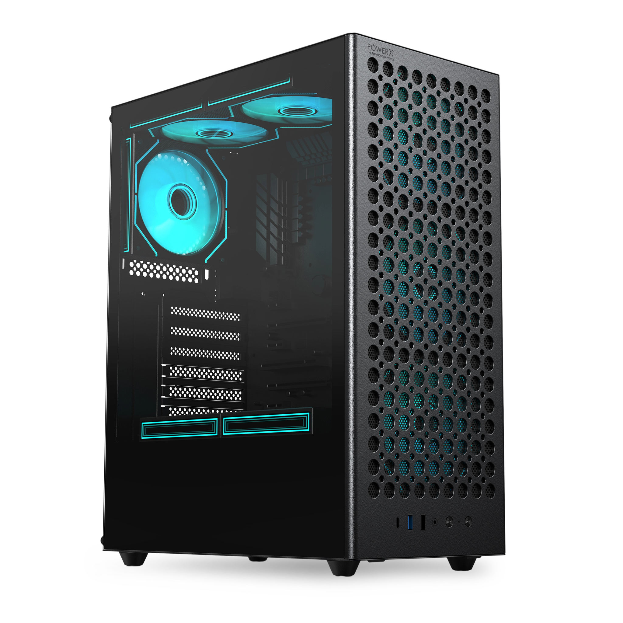 POWERX U810 Ultra Cabinet – RGB Mid Tower PC Case with Tempered Glass, Cable Management, ATX Support, 240mm Liquid Cooler, Type-C, USB 3.0, 325mm GPU Clearance