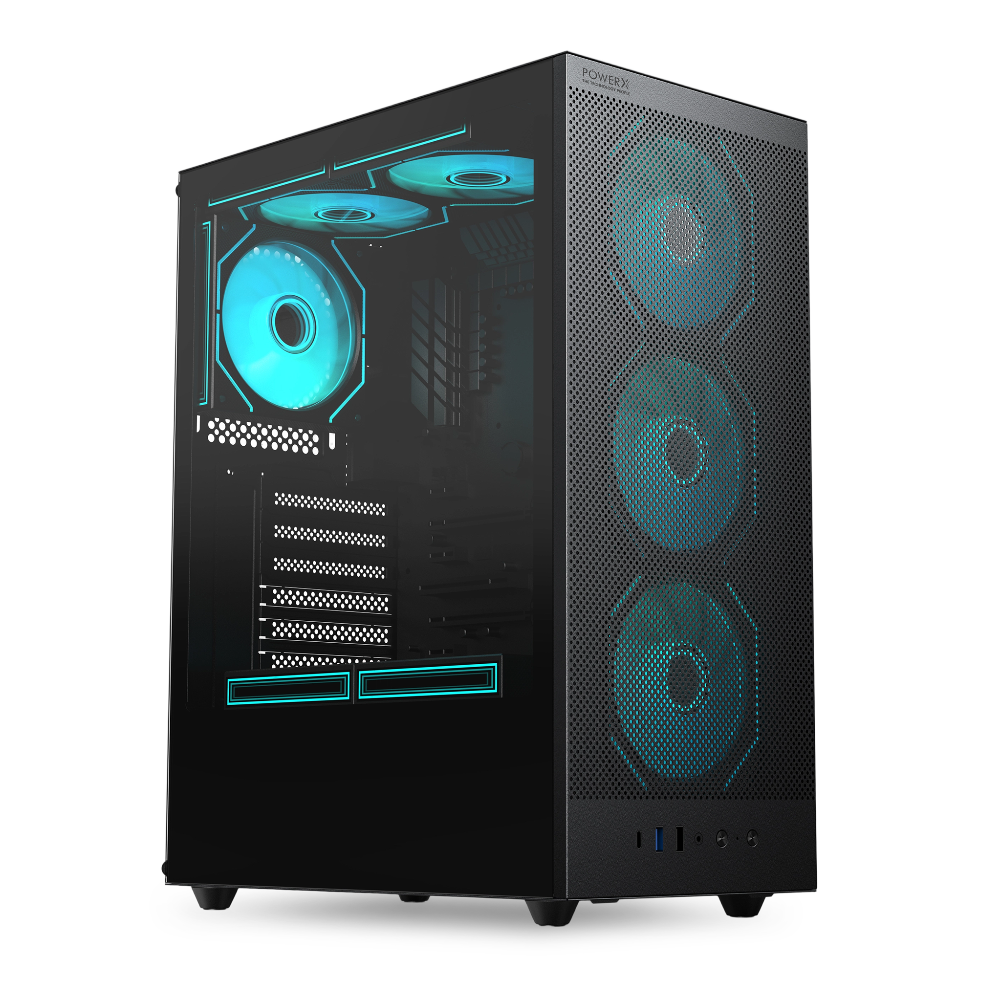 POWERX U900 Ultra Cabinet – RGB Mid Tower PC Case with Tempered Glass, ATX Support, 240mm Liquid Cooler, Type-C, Advanced Cable Management