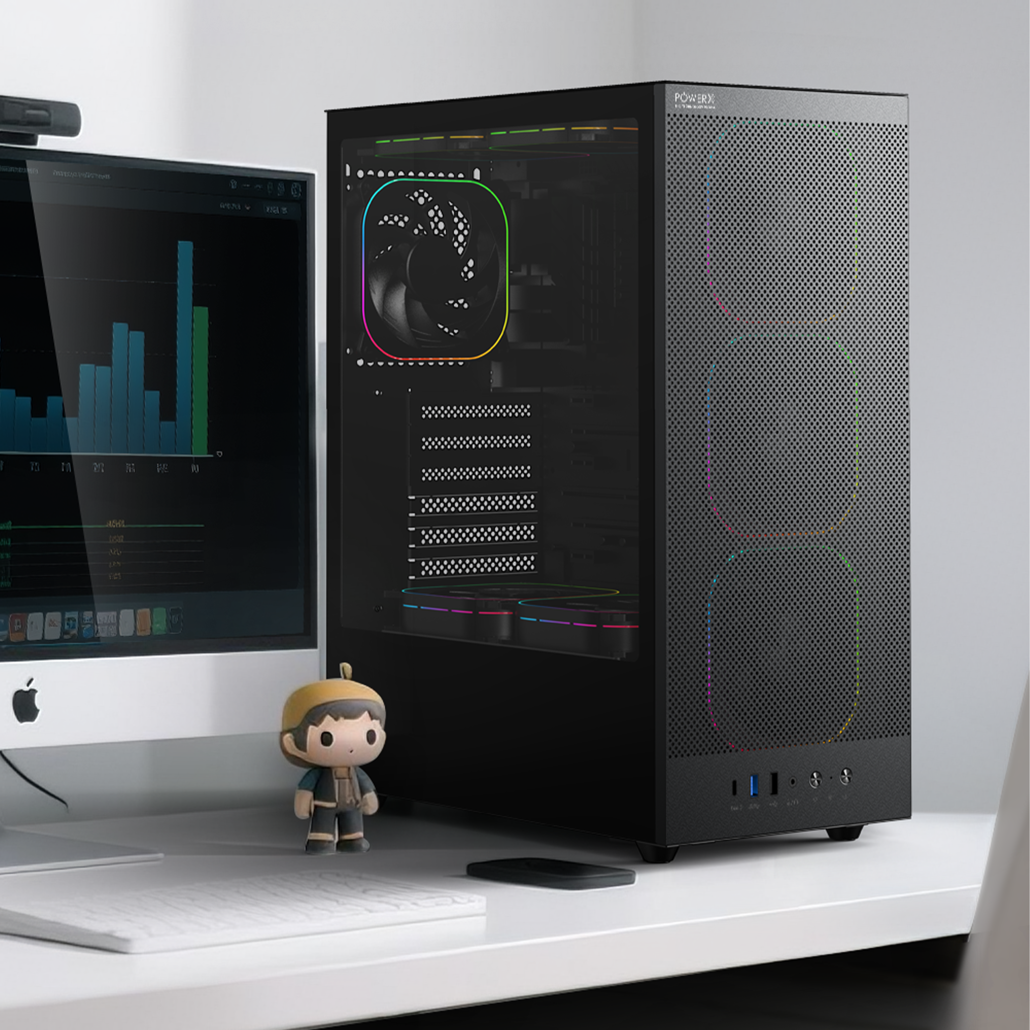 POWERX U900 Ultra Cabinet – RGB Mid Tower PC Case with Tempered Glass, ATX Support, 240mm Liquid Cooler, Type-C, Advanced Cable Management