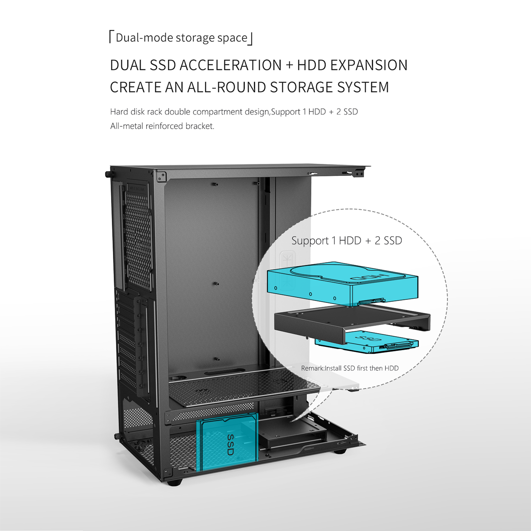 POWERX U610 Ultra Gaming Cabinet – RGB Mid Tower PC Case with Tempered Glass, Airflow Cooling, Cable Management – Supports ATX, mATX, ITX, 330mm GPU, Type-C Port