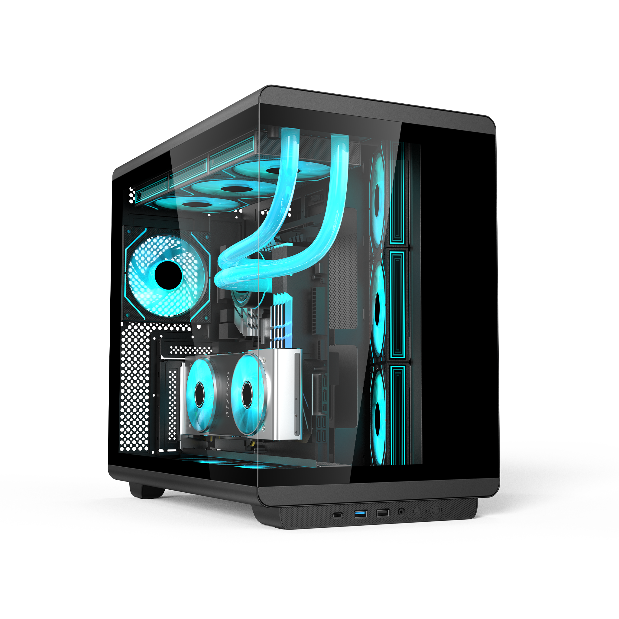 POWERX U3600 Basic Mid Tower RGB PC Case – Tempered Glass, 360mm Liquid Cooler, Cable Management, ATX