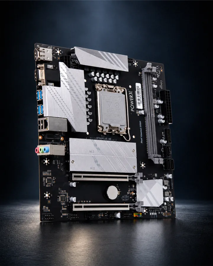 POWERX motherboard — Intel and AMD boards with DDR4, DDR5 and NVMe support